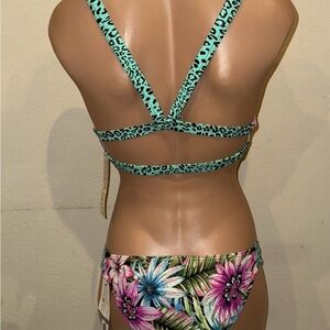 Sundazed bikini set NWT size M Floral & Aqua Leopard Strappy Bikini